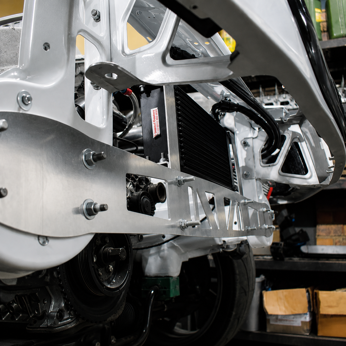 BMW E36 Aluminum Chassis Leg Brace with Oil Cooler Bracket